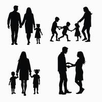 Silhouettes of families engaging in different activities, highlighting the bonds between parents and children through playful and tender interactions. vector