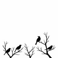 Silhouettes of birds perched on bare branches against a plain white backdrop, evoking a serene and minimalist atmosphere. vector