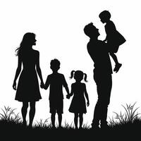 Silhouette of a happy family parents with two children enjoying quality time together outdoors in a serene setting. vector