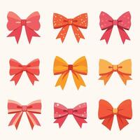 A colorful collection of bows in various designs and shades on a plain background. vector