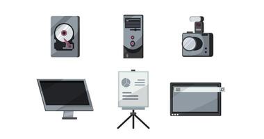 Tablet,Laptop,Camera,sound recorder.Electronic element for working in cartoon character, vector