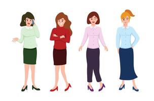 Beautiful ladies in cartoon character,different style,posing with colorful costume with happy feeling, vector