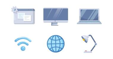 The Electronics element in cartoon character.Laptop,Lamp,WiFi symbol, vector
