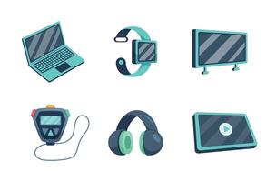 Notebook,Smart Watch,headphone.the accessories of technology in cartoon character, vector