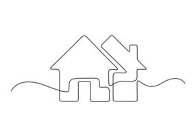 Home icon inside heart continuous one line drawing vector