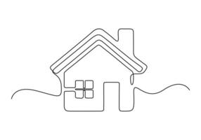 Home icon inside heart continuous one line drawing vector