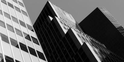 Black and white photograph of tall buildings photo