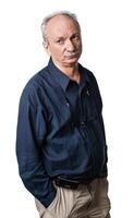 An older man with a mustache and glasses photo