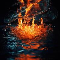 Fiery flames clash with surging water in a dynamic battle of elements. The wild flame battles the cool water in an iconic elemental confrontation photo