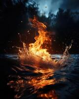 Fiery flames clash with surging water in a dynamic battle of elements. The wild flame battles the cool water in an iconic elemental confrontation photo