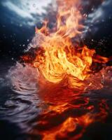 Fiery flames clash with surging water in a dynamic battle of elements. The wild flame battles the cool water in an iconic elemental confrontation photo