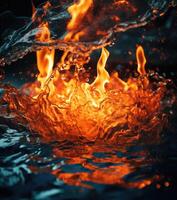 Fiery flames clash with surging water in a dynamic battle of elements. The wild flame battles the cool water in an iconic elemental confrontation photo
