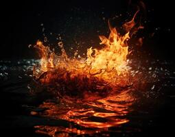 Fiery flames clash with surging water in a dynamic battle of elements. The wild flame battles the cool water in an iconic elemental confrontation photo
