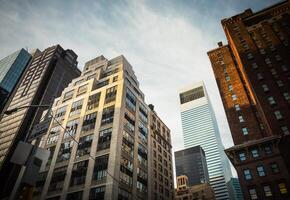 A view of tall buildings in a city photo