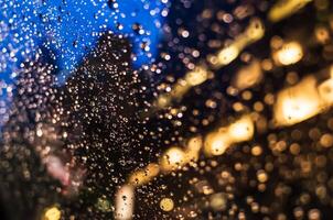 Raindrops on a window at night photo