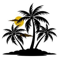 Palm trees on the beach with a sun in the background vector