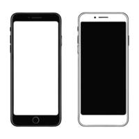 Two smartphones with blank screens on a white background vector