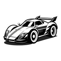 A black and white drawing of a racing car vector