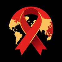 Red ribbon with world map and red ribbon vector
