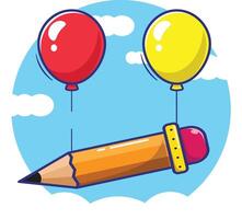 Flat design concept of two flying balloons with pencil and one of the balloons string were broken. vector