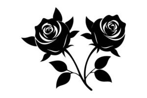 Luxury Black and White Silhouette of Blooming Roses with Intricate Leaves and Thorns in Classic Floral Composition vector