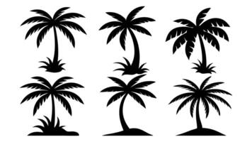 Set of 6 Minimalist Palm Tree Silhouettes in Various Shapes vector