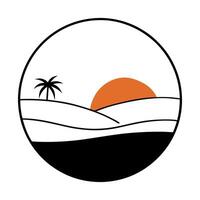 Nice Palm Tree Sunset Silhouette in Minimalist Circle Design vector