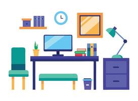 Colorful Flat Design of a Study Desk with Books and Files vector