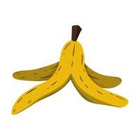bright yellow banana peel, isolated on white background. The playful design captures a fun and quirky vibe, perfect for creative projects or designs with a humorous touch. vector