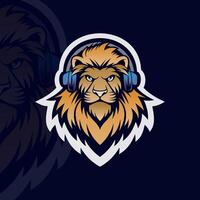 Lion head with headphones on a dark background vector