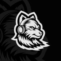 A wolf head with headphones on a black background vector