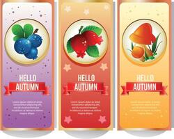 autumn banner collection with blueberry cranberry and mushroom vector