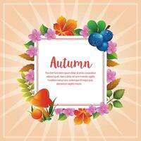 autumn fall with blueberry leaves mushroom vector