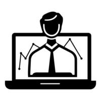 Business professional analyzing data trends on a laptop in a remote workspace setting vector
