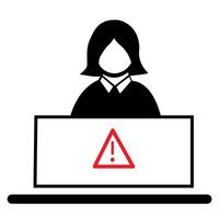Alert symbol in front of a person at a desk indicating a warning or caution situation vector