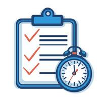 A checklist with checkmarks and a stopwatch illustrating time management techniques vector
