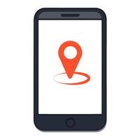 A smartphone displaying a location marker icon in vibrant orange color against a white background vector