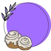 Delicious cinnamon rolls with cream frosting on a colorful background vector