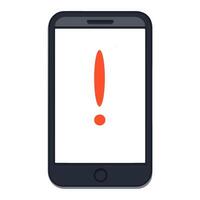 A mobile phone displaying a warning alert on the screen in a minimalist design format vector