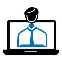 A professional conducting a virtual meeting using a laptop at home in the early evening vector