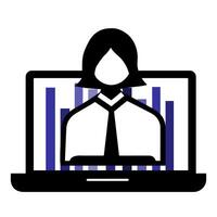 Business professional presenting data analysis on a laptop screen in a modern workspace vector