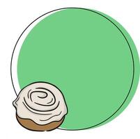 A delicious cinnamon roll sits invitingly beside a bright green circular background vector