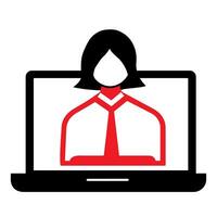 Professional virtual meeting with a person in a suit displayed on a laptop screen vector