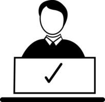 A person sitting behind a desk with a checkmark indicating successful verification process vector