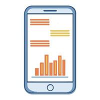 Mobile device displaying analytical data and colorful graphs in a modern design vector