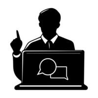 A business professional engages in a virtual conference while providing insights and guidance vector