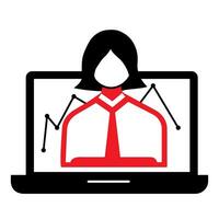 A professional analyzing data trends through a laptop graphic in a modern setting vector