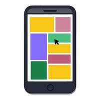 Exploring a mobile interface with various colorful layout blocks and a cursor in action vector