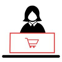 A woman engaged in online shopping at a digital checkout in a minimalist setting vector