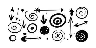 Hand drawn arrows circles and spirals create a dynamic design. vector